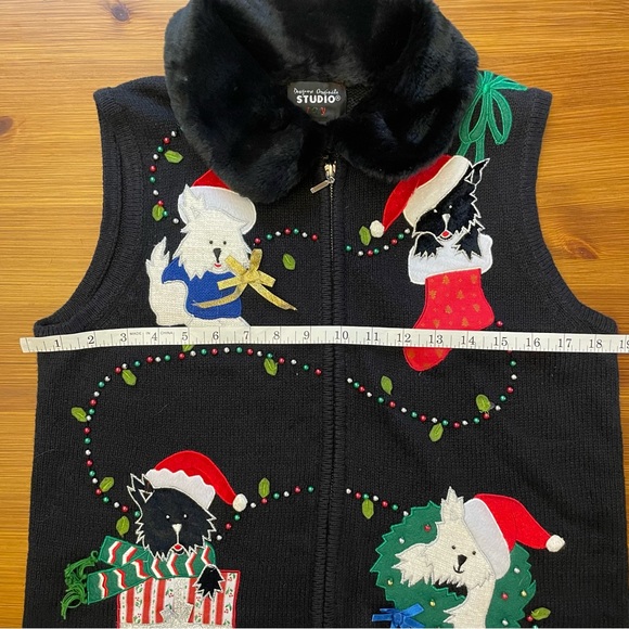 Vintage Y2K Designers Originals Studio Joy Christmas Dogs Zip-Up Vest - Small - Picture 9 of 10